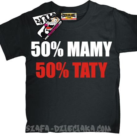 50% mamy 50% taty koszulka dla dziecka - czarna