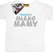 Powered by mleko mamy zabawny dziecięcy tshirt - biały