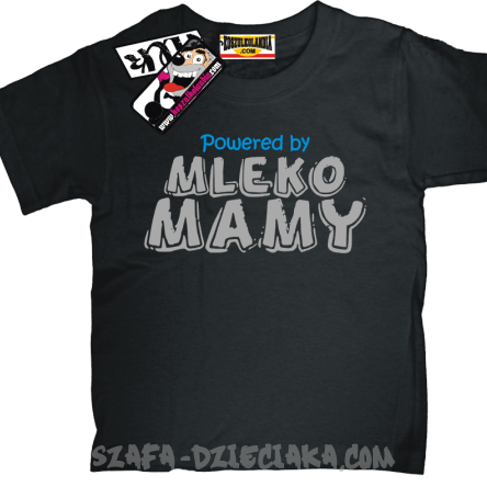 Powered by mleko mamy zabawny dziecięcy tshirt - czarny