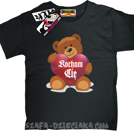 Miś z serduszkiem kocham Cię super koszulka dziecięca - czarny