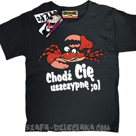 Chodź cię uszczypnę zabawna koszulka dziecięca -  czarna