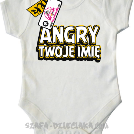 Angry + Twoje imię - oryginalne dziecięce body - white