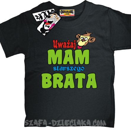 Uważaj mam starszego brata koszulka dla dziecka - czarna
